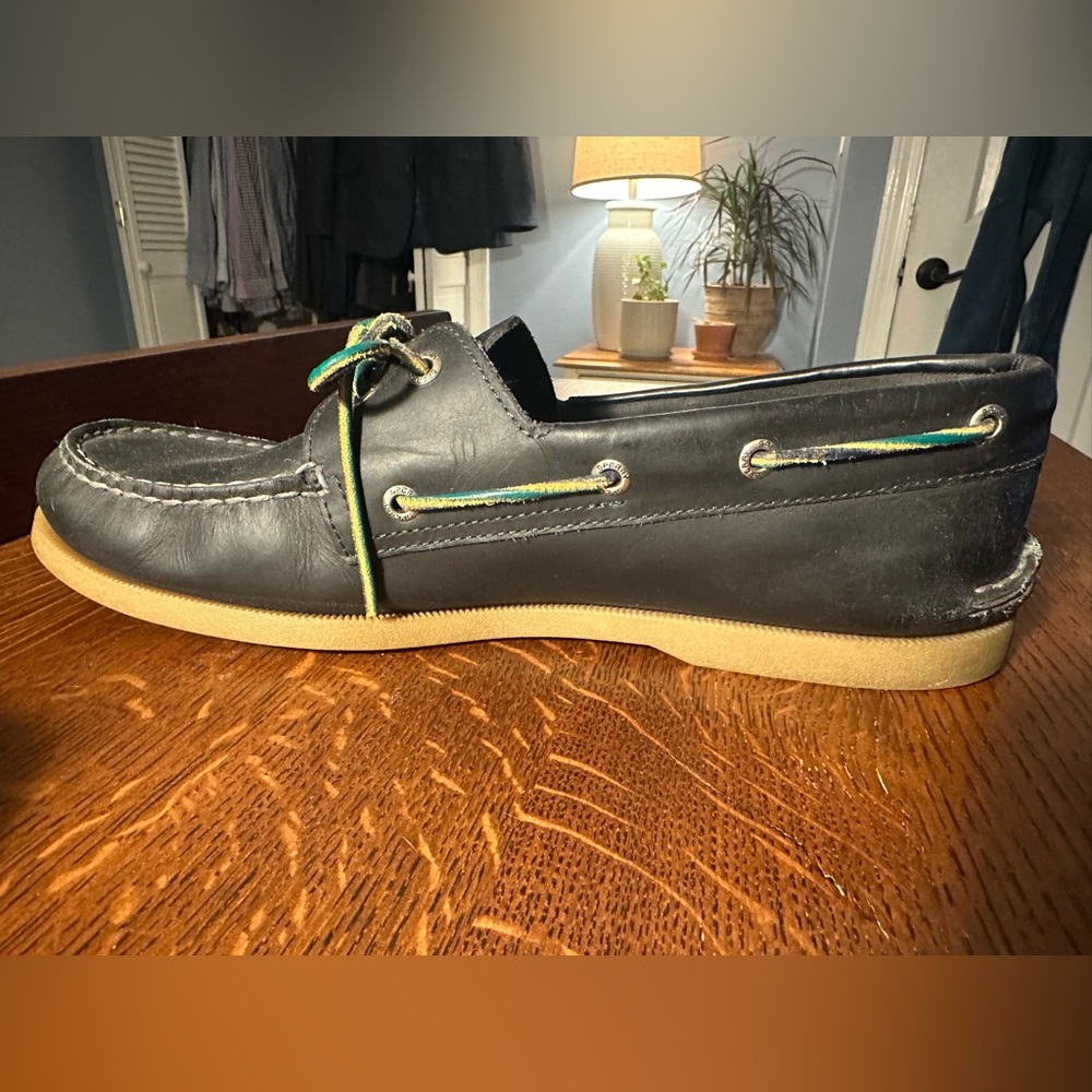 Sperry Topsider~Size 13~Navy Blue Leather~Green~Boat Shoe - Picture 7 of 8